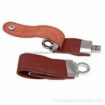 USB Memory Drives, Leather + Metal, 512MB-64GB Capacity, Logos Design, 5-year Warranty, USB2.0